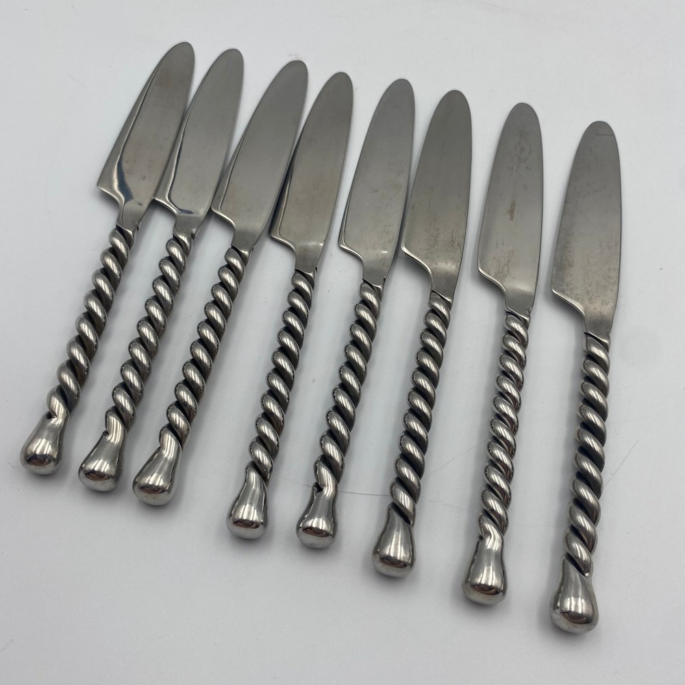Gourmet Settings Silver Tear Dinner Knives 18/8 Stainless Steel Twisted Set of 8